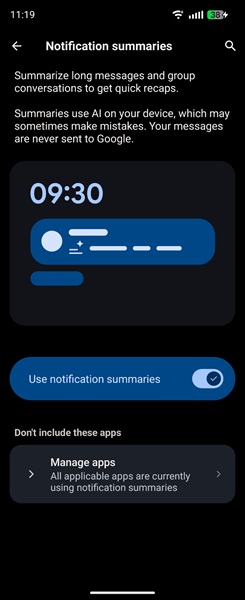 In Android 17, Notification summaries help Moto Razr Ultra 2026 users stay on top of conversations and group chats.