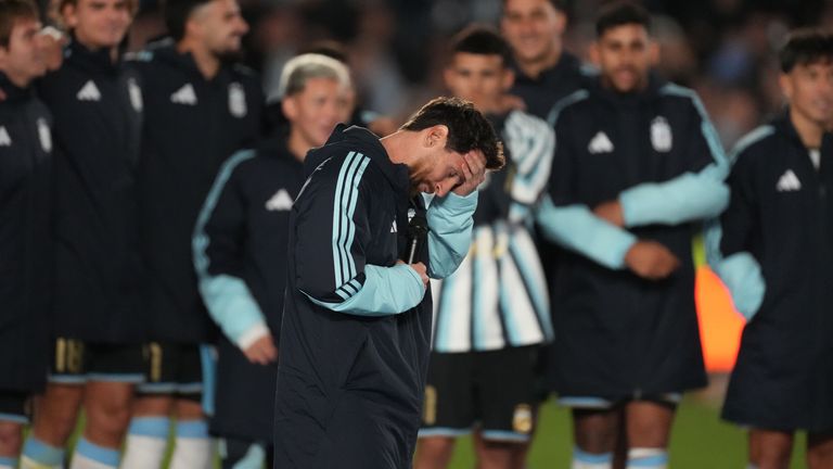 Messi looked visibly emotional as he addressed the crowd