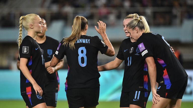 England celebrate during their tie with Greece