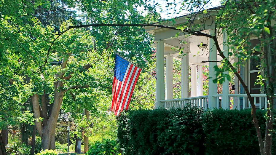 An American flag outside a house