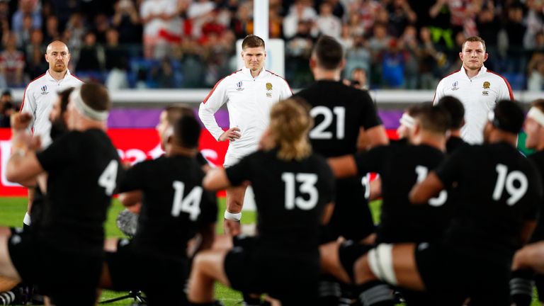 England captain Owen Farrell smirked as the All Blacks performed the haka in Yokohama 