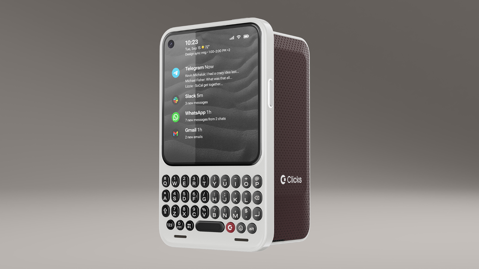 Front and back views of the Clicks Communicator
