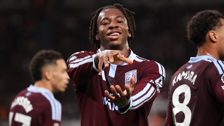 Johan Manzambi celebrates after scoring at St James' Park