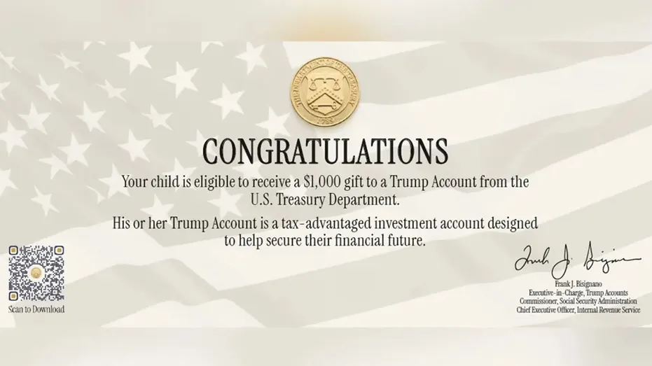 Social Security Trump Account notice offering $1,000 for eligible newborns