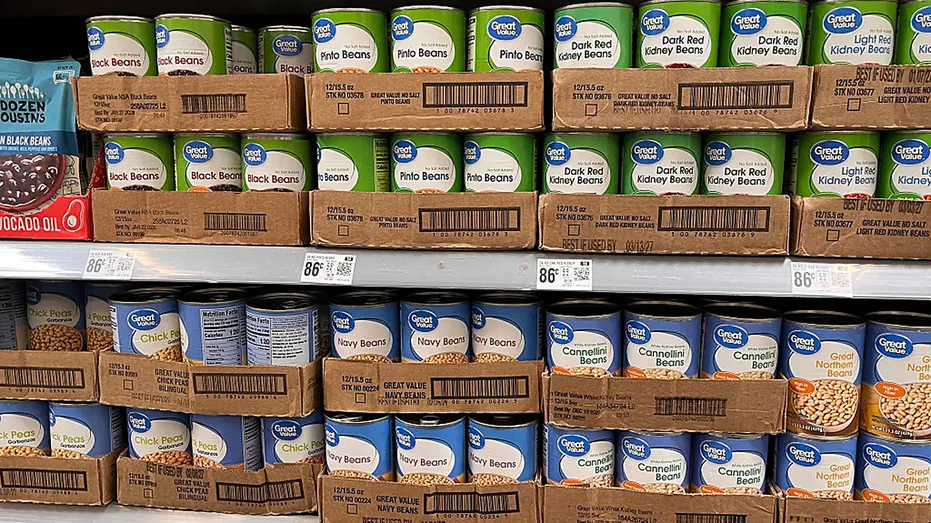 Canned goods are seen at a Walmart