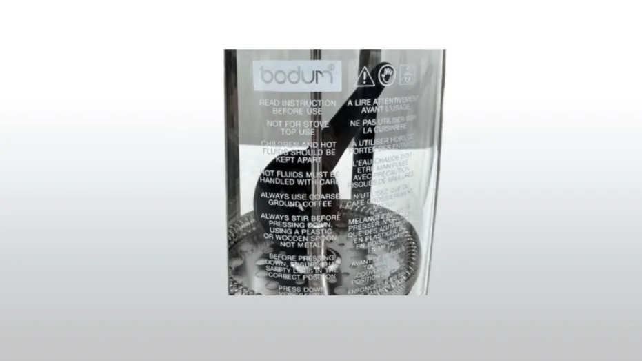 Bodum French press coffee maker.