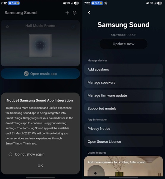 Samsung prepares to shut down its wireless speaker control app: Samsung Sound in March 2027.
