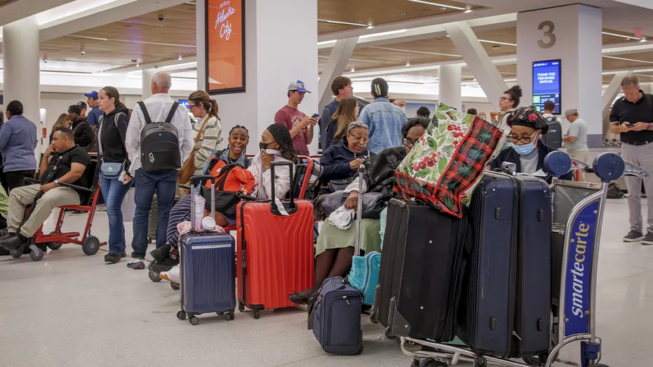 passengers waiting at gate with luggages